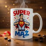 kubek z nadrukiem, postać supermenn napis super mąż