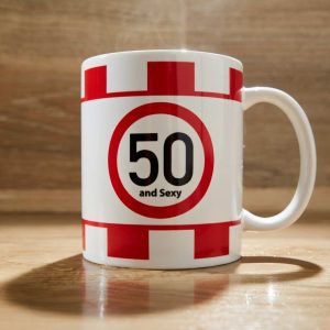 kubek urodzinowy, znak ograniczenia 50km/h