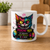 biały kubek z kolorowym kotem psycho kot