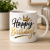 kubek z czarno złotym napisem happy birthday