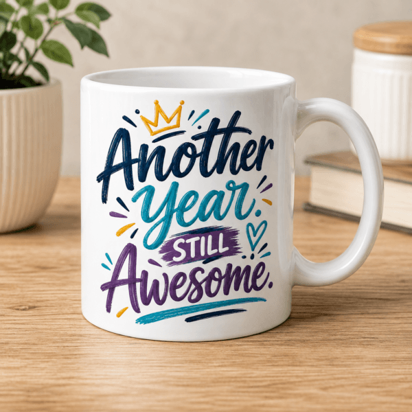 kubek z napisem another year still awesome