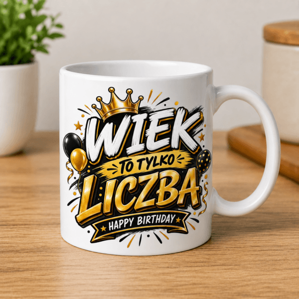 kubek urodzinowy z napisem wiek to tylko liczba