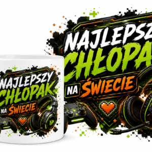 kubek z grafiką gamingową z napisem najlepszy chłopak na świecie