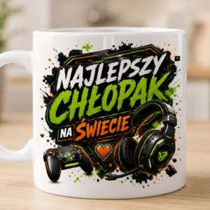 kubek z grafiką gamingową z napisem najlepszy chłopak na świecie