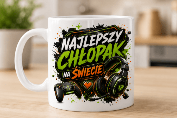 kubek z grafiką gamingową z napisem najlepszy chłopak na świecie