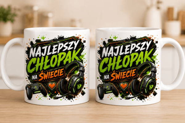 kubek z grafiką gamingową z napisem najlepszy chłopak na świecie