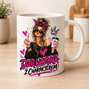 kubek z ostra dziewczyną z napisem Dziewczyna z charakterem