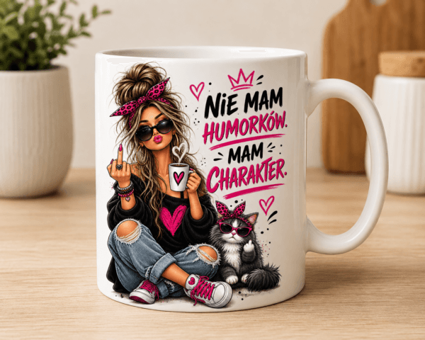 ChatGPT Image 25 sie 2026, 10_35_21 kubek z postacią dziewczyny z napisem nie mam humorków mam chatakter