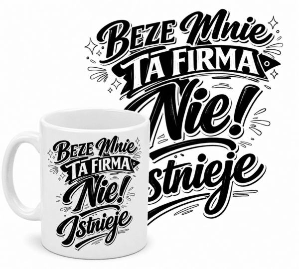 KUBEKbezemnie biały kubek z napisem Beze mnie ta firma nie istnieje