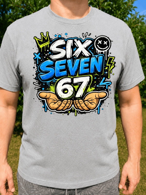 Six seven szare Koszulka z nadrukiem Street Art Graffiti – młodzieżowy wzór 67