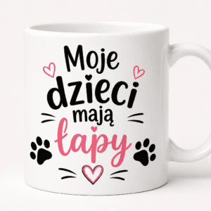 biały kubek z napisem
