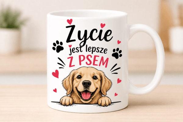 zycie jest lepsze z psem allegro kubek z nadrukiem psa i napisem życie jest lepsze z psem