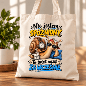 Torba bawełniana z dnem Nie jestem spóźniony ślimak