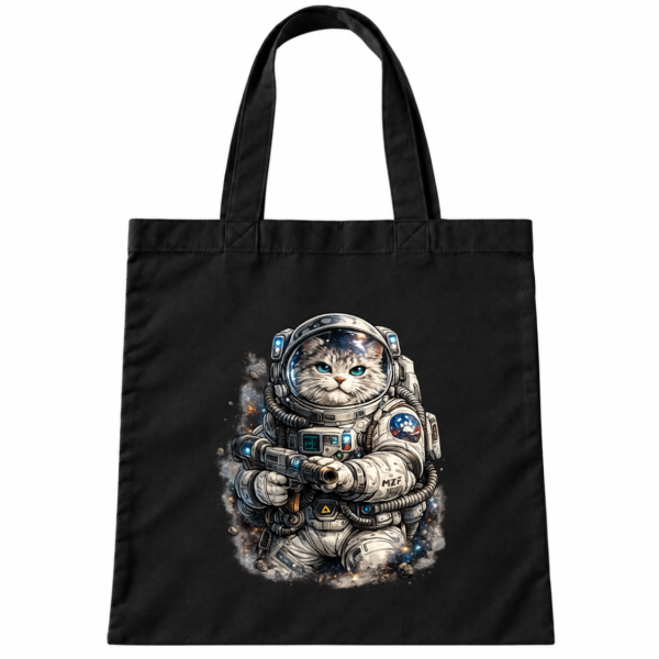 Torba Bawełniana Czarna z Nadrukiem Kot Kosmonauta