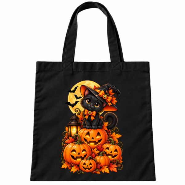 Torba Bawełniana Czarna Halloween Kot Czarownica Dynie
