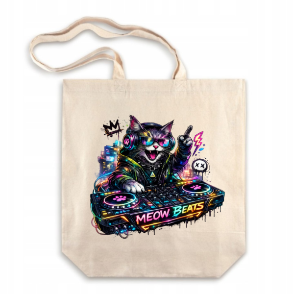 Torba Bawełniana EKO z Dnem Kot DJ Meow Beats