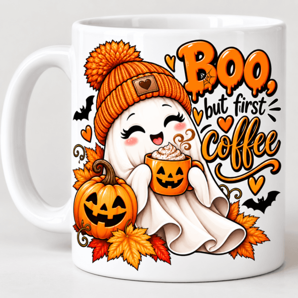 Kubek Halloween Boo But First Coffee duszek