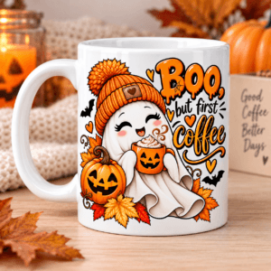 kubek z nadrukiem duszka halloween