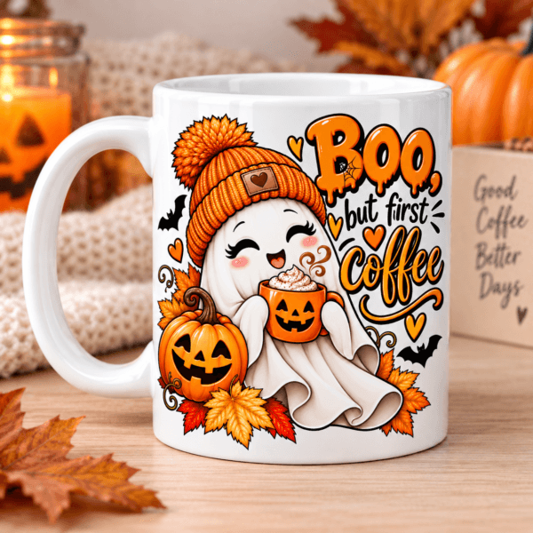kubek z nadrukiem duszka halloween