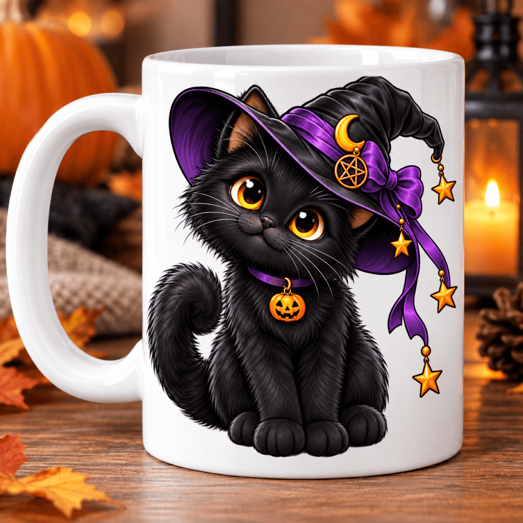 Kubeczkolandia-strona główna kubek z nadrukiem kota w kapeluszu czarownicy halloween