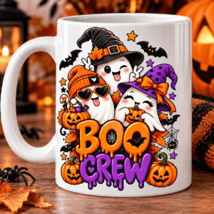 kubek z nadrukiem na halloween, imprezowe duszki z napisem boo crew