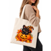 Projekt bez nazwy32 Torba Bawełniana na Ramię z Dnem Czarny Kot Dynia Halloween