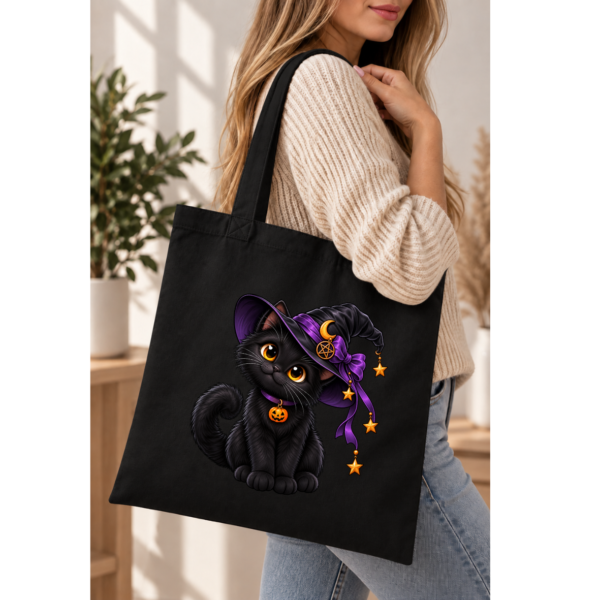 Torba Bawełniana Czarna Halloween Czarny Kot Czarownica
