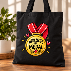 Torba Bawełniana Czarna Nauczyciel na Medal