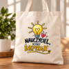 c5 torba bawełniana z dnem beżowa z napisem nauczyciel który inspiruje z żarówką