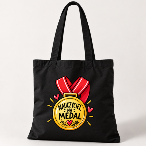 Torba Bawełniana Czarna Nauczyciel na Medal