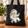 torba bawełniana czarna z nadrukiem małego psa astronauty