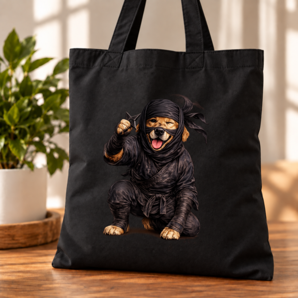 torba bawełniana czarna z nadrukiem psa ninja