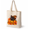 żc Torba Bawełniana na Ramię z Dnem Czarny Kot Dynia Halloween