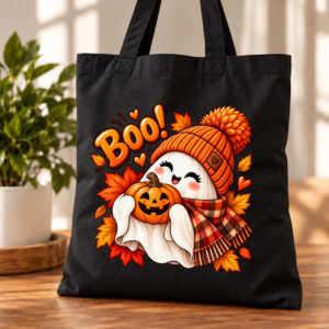 torba bawełniana czarna halloween duszek boo