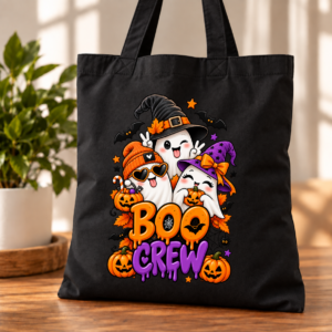 Torba Bawełniana Czarna Halloween Boo Crew Duszki Dynie